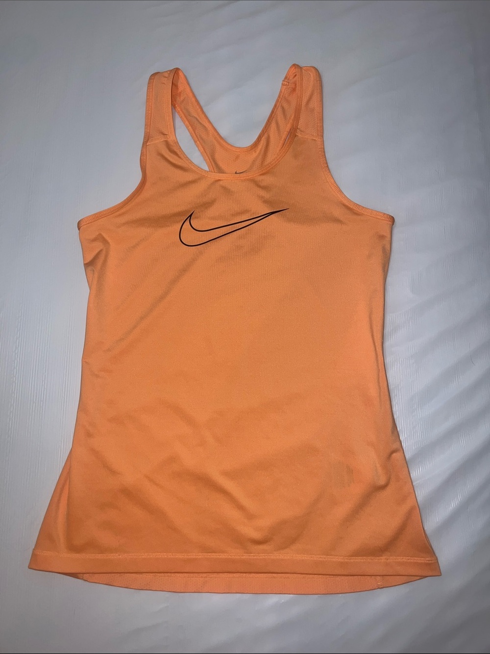 Nike Women's Peach-Orange Racerback Tank with Black Swoosh